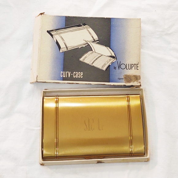 Vintage Art-Deco Volupte Gold Curv-Case Unisex Cigarette Compact in Box - Picture 1 of 11